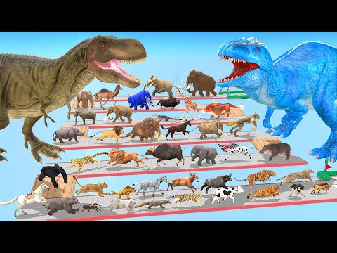 The Ultimate Battle 44 Wild Animals vs GIGA T-REX Dinosaur Death Run Zigzag Down Course! from Outsid