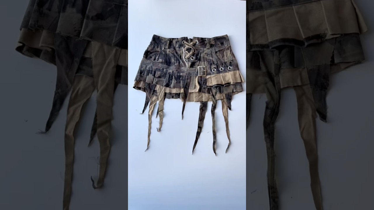 Upcycle camo pants into low rise alt miniskirt, thrift flip idea #thriftflip #upcycling #sewing