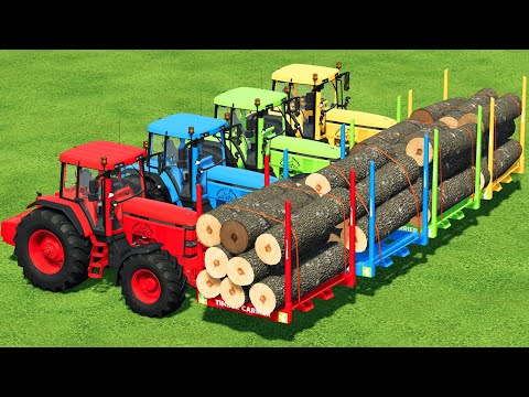 LOAD, TRANSPORT & CUT WOOD WITH JOHN DEERE TRACTORS - Farming Simulator 22