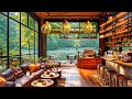 Happy Morning Spring ~ Lakeside Coffee Shop Ambience ☕ Smooth Piano Jazz Music for Relax, Study