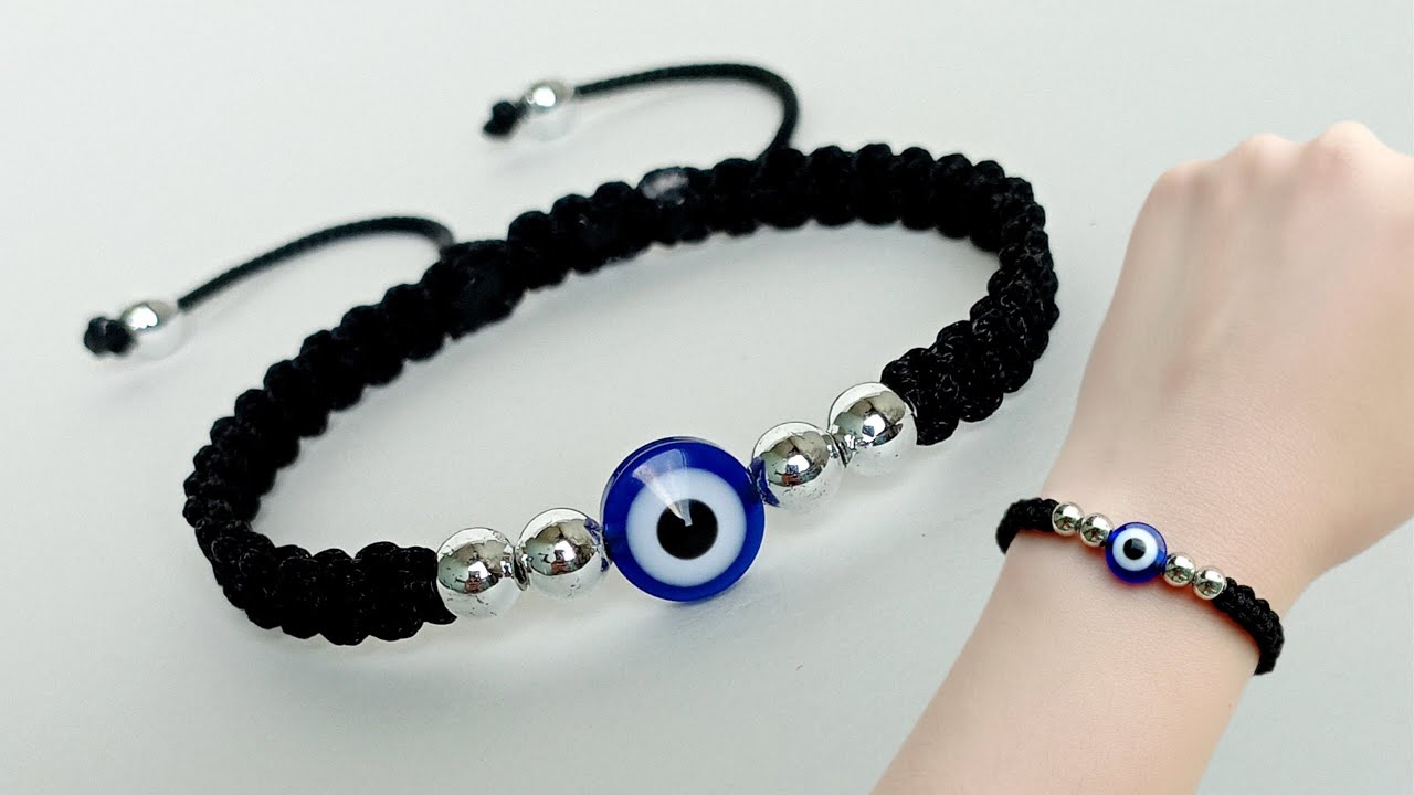 Evil eye black macrame thread bracelet 🧿 | bracelet making with thread and beads | handmade bracelet
