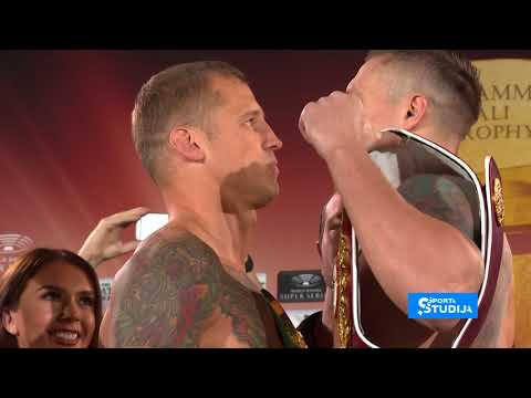 Maira Brieža un Oleksandra Usika svēršanās pirms Pasaules boksa supersērijas pusfināla dueļa