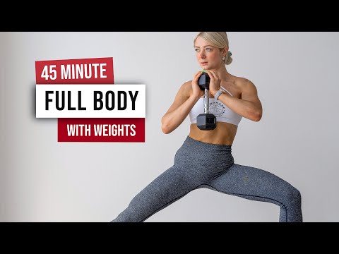 45 MIN NO JUMPING Full Body Workout + Weights - No Repeat with ABS FINISHER