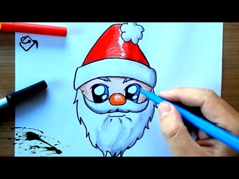 Comment dessiner une TETE de pere NOEL au CRAYON dessin tete de PERE noel FACILE