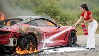 Female CEO Finds Burned Car Wreck 🚙 Can She Rebuild It Into a Lamborghini Revuelto in 30 Days?