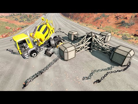 Cars vs Chain Spinner – BeamNG.drive