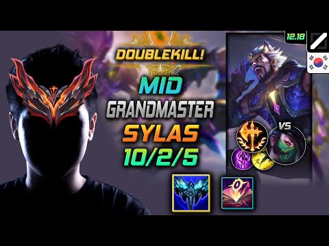 천상계 미드 사일러스 템트리 룬 만년서리 정복자 - GrandMaster Sylas Mid vs Akali - 롤 KR 12.18