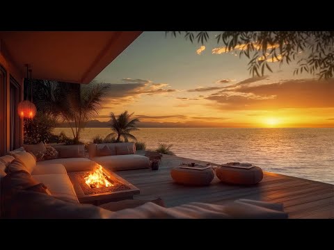 Cozy Seaside Terrace at Sunset | Perfect Retreat Ambience w/ Relaxing Jazz Music for a Peaceful Mood
