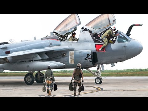 US Pilots Preparing Their Unique EA-6B Prowler For Extreme Electronic Warfare Mission