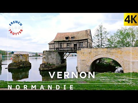 ᴘᴀʀɪꜱ ᴅᴀʏ ᴛʀɪᴘ City near Monet’s home 🇫🇷VERNON WALK 4K Charming Old Mill on Medieval bridge
