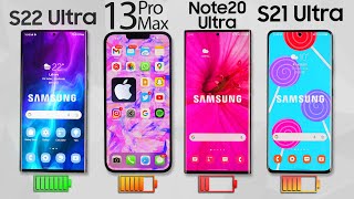 Samsung S22 Ultra vs iPhone 13 Pro Max vs Note 20 Ultra vs S21 Ultra - Battery Drain Test