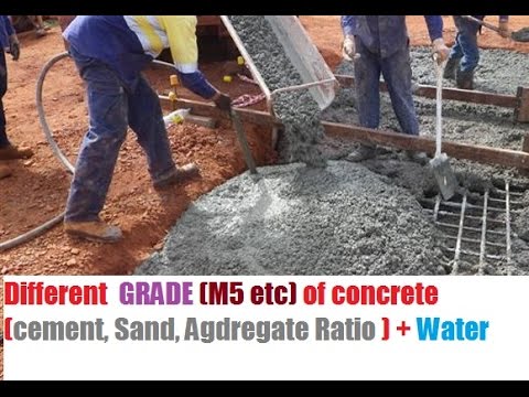Different grades of concrete use for different (Cement,Sand,Aggregate ) Ratio Plus Water Video