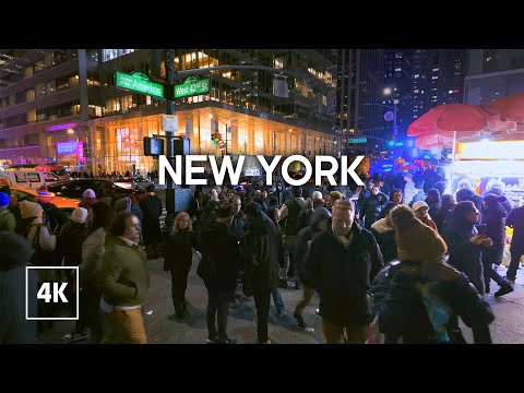 NYC Night Walk - Midtown Manhattan Walking Tour 4K