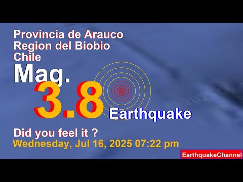 South Pacific Ocean, 32 km South of Lebu, Arauco, Region del Biobio, Chile Earthquake today now
