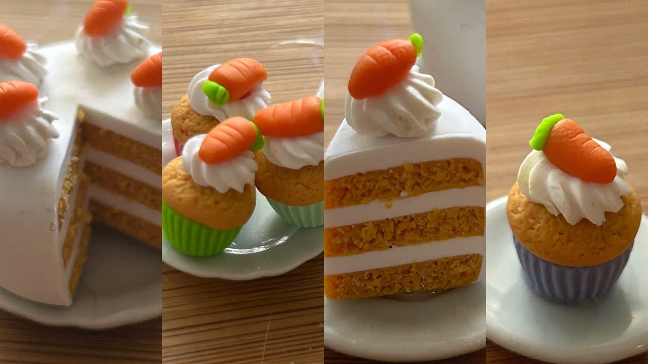DIY miniature carrot cake and cupcakes: polymer clay food, polymer clay cake  