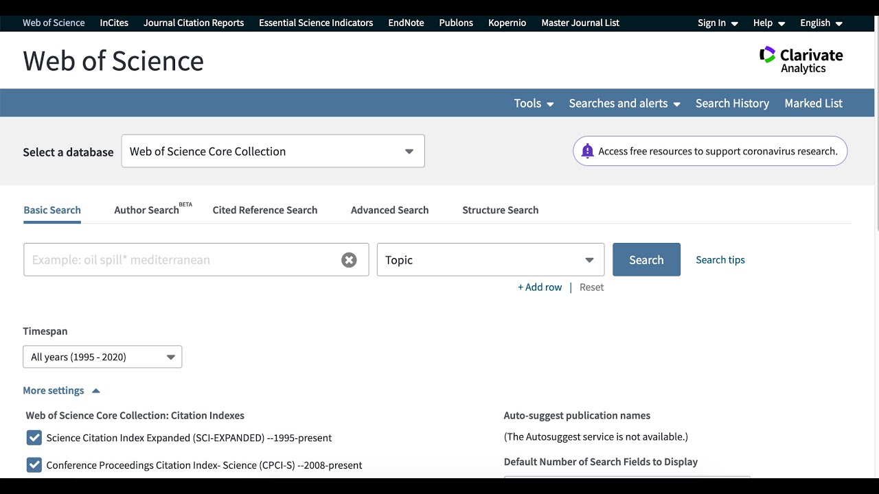 Searching Web of Science