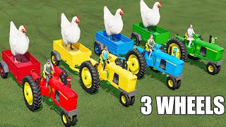 TRANSPORT OF COLORS! HUGE CHICKEN TRANSPORT ON ISUZU TRUCK w/ 3 WHEEL TRACTORS! Farming Simulator 22