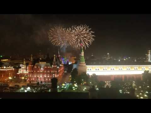 Fireworks finale over the Kremlin, Red Square - Spaskaya Tower Festival, Moscow 8/29/16