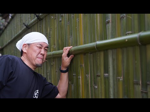 The Process of Making a Bamboo Fence. Bamboo Master with 70 Years of Experience.