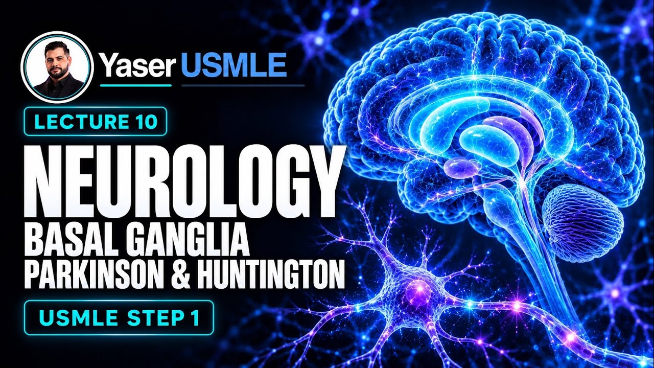 Neurology Lecture 10 (Basal Ganglia, Parkinson, Huntington), USMLE Step1, Dr Yaser