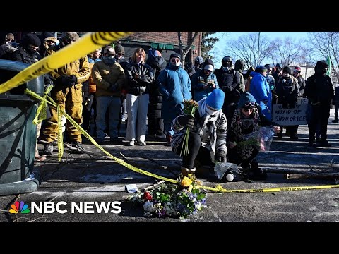 Protesters in Minneapolis set up makeshift memorial for man shot by federal officers