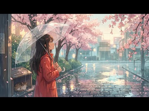 Waiting for someone in the rain? 🌧️Piano Rain & Sakura