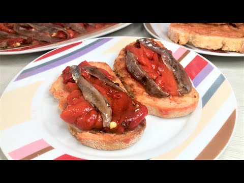 TOSTAS DE PIMIENTOS Y ANCHOAS, PARA LAS CENAS DE VERANO, APERITIVOS, TAPAS, PICOTEOS.