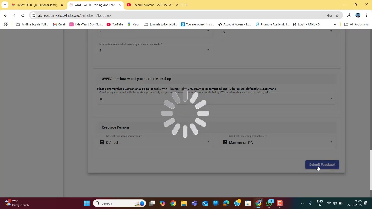 Submission of Feedback and Download the Certificate of ATAL FDP
