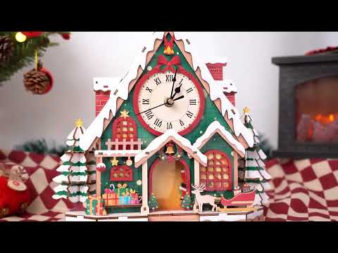 Cutywood Happy Christmas DIY Wooden Clock, 3D Puzzle Craft Kit, Woodworking Clock Projects