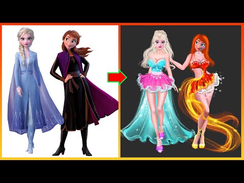 Frozen Elsa Anna Glow Up Into Elemental Ember Lumen, Brook Ripple - Disney Princesses Transformation