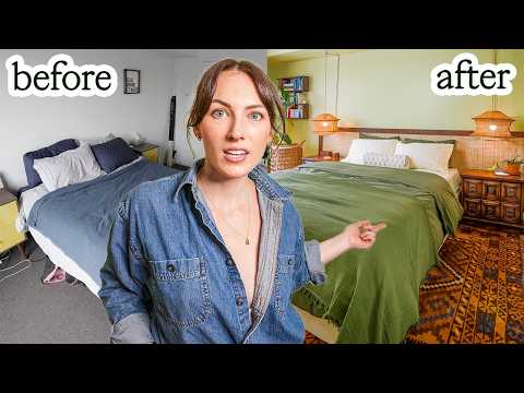 EXTREME Modern Boho Bedroom Makeover | DIY Rattan Headboard