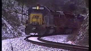 preview picture of video 'EMD SD40-2 units working hard in the snow at Boonford, NC (1992)'