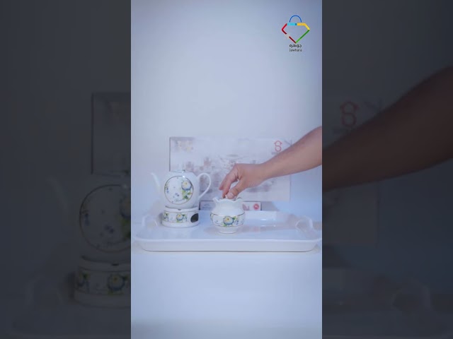 طقم بيالات شاي زجاج وفناجين قهوة سيراميك مع صحون اخضر 24 قطعة