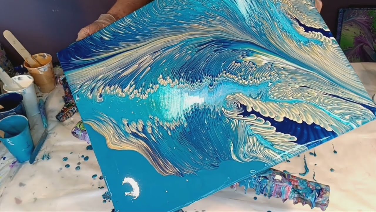 #147 Beautiful blues 💙 Wandering straight pour! Must see acrylic pour~fluidart ~abstract art