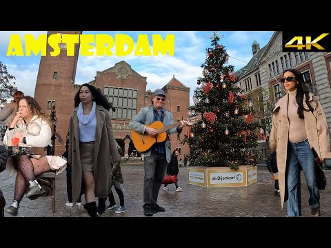 Amsterdam walking tour. Christmas vibes. Dam Street to Damrak