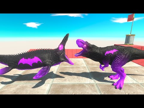 ⚡ NEON BATMAN MOSASAURUS vs NEON BATMAN T-Rex DEATH RUN  - 🦖 Animal Revolt Battle Simulator 🦕