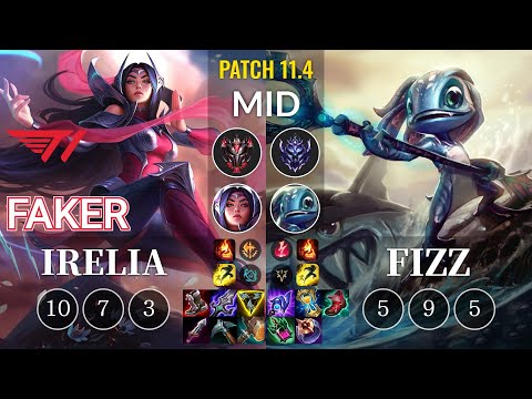 T1 Faker Irelia vs Fizz Mid - KR Patch 11.4