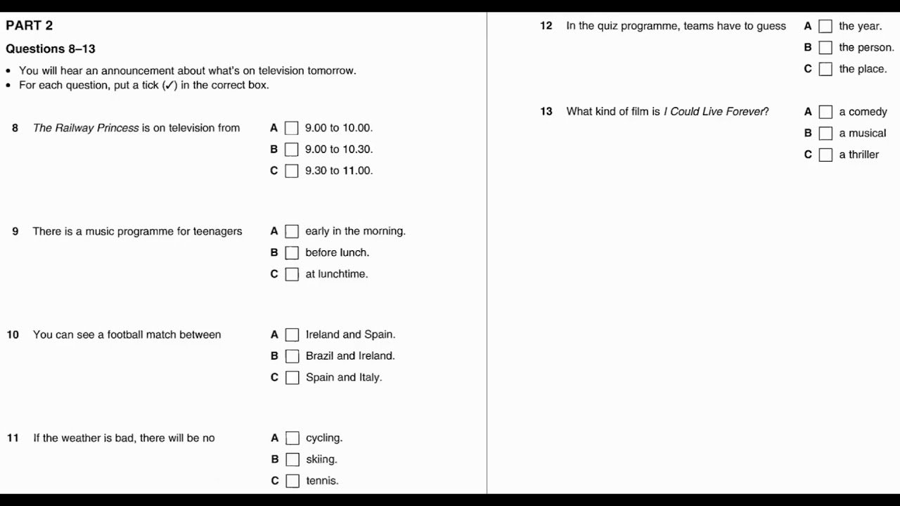 Listening B1, PET 3, Test 1, Part 2