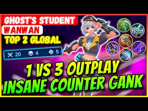 1 VS 3 Outplay, Insane Counter Gank [ Top 2 Global Wanwan ] Ghost's Student - Mobile Legends