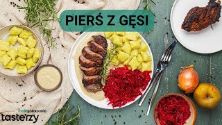 Pierś z gęsi z kopytkami i buraczkami