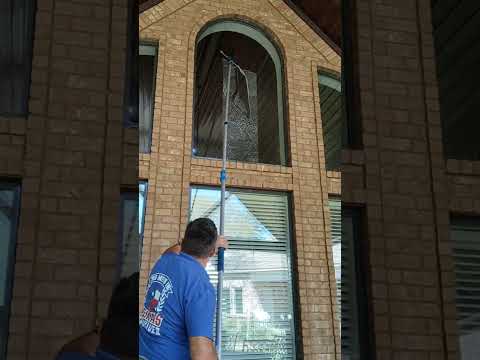 Fanning window 20 ft up with my Moerman Excelerator squeegee.    #windowcleaning #satisfying #diy