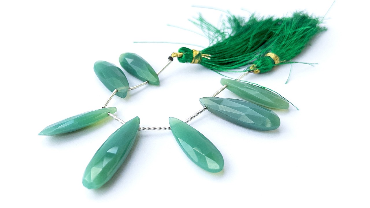 Chalcedony | Faceted Briolette | 25-36mm X 9-10mm Bead Size | 7 Pieces video