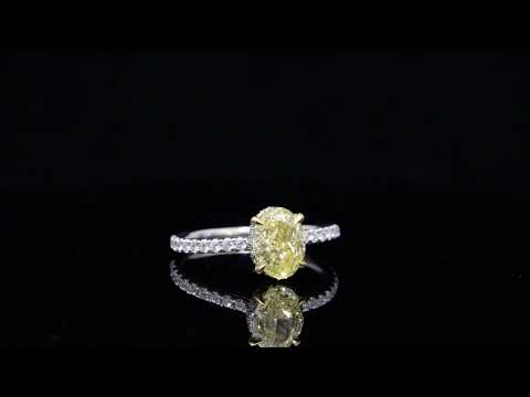 Hidden Halo Fancy Yellow Oval Cut Diamond Ring -23858