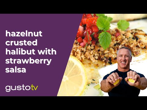 Hazelnut Crusted Halibut with Strawberry Salsa | Road Grill