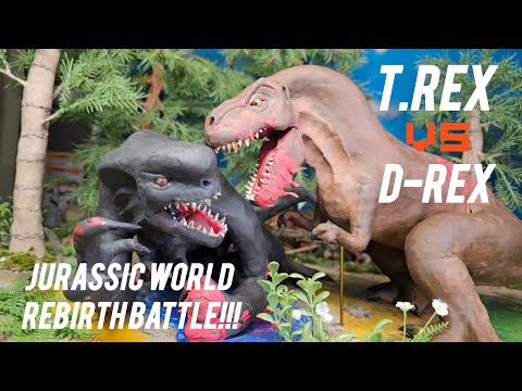 Jurassic World Rebirth Stop Motion - Jurassic Park T.Rex Rexy vs D-Rex Mutant Dinosaur Movie