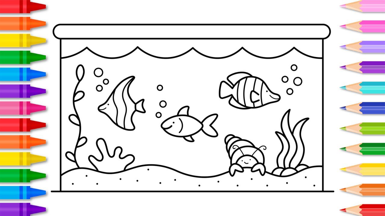 How to Draw a Fish Tank Aquarium Easy Step by Step 🐠🦀🐚💦Fish Tank Drawing and Coloring Page for Kids