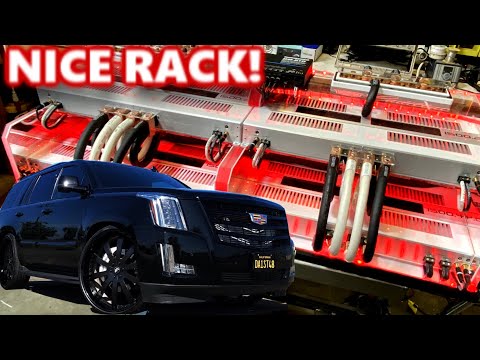 Nice Rack! Cadillac Escalade sound system Amp Rack build part 2 (5) Lithium Batteries, Wiring, LED's