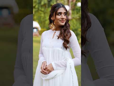 White Designer Marble Foil Work Flared Dress Set