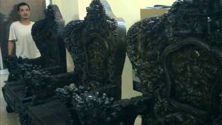 preview picture of video 'Bộ bàn ghế Cửu Long ,Bát Mã,10 món bằng gỗ Mun Hoa giá 1,7 tỉ'