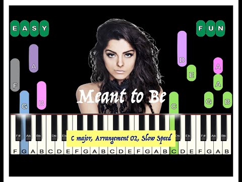 Meant to be Bebe Rexha, in C major, Arrangement 02, Slow speed, Sheet Music, Virtual Piano Lessons